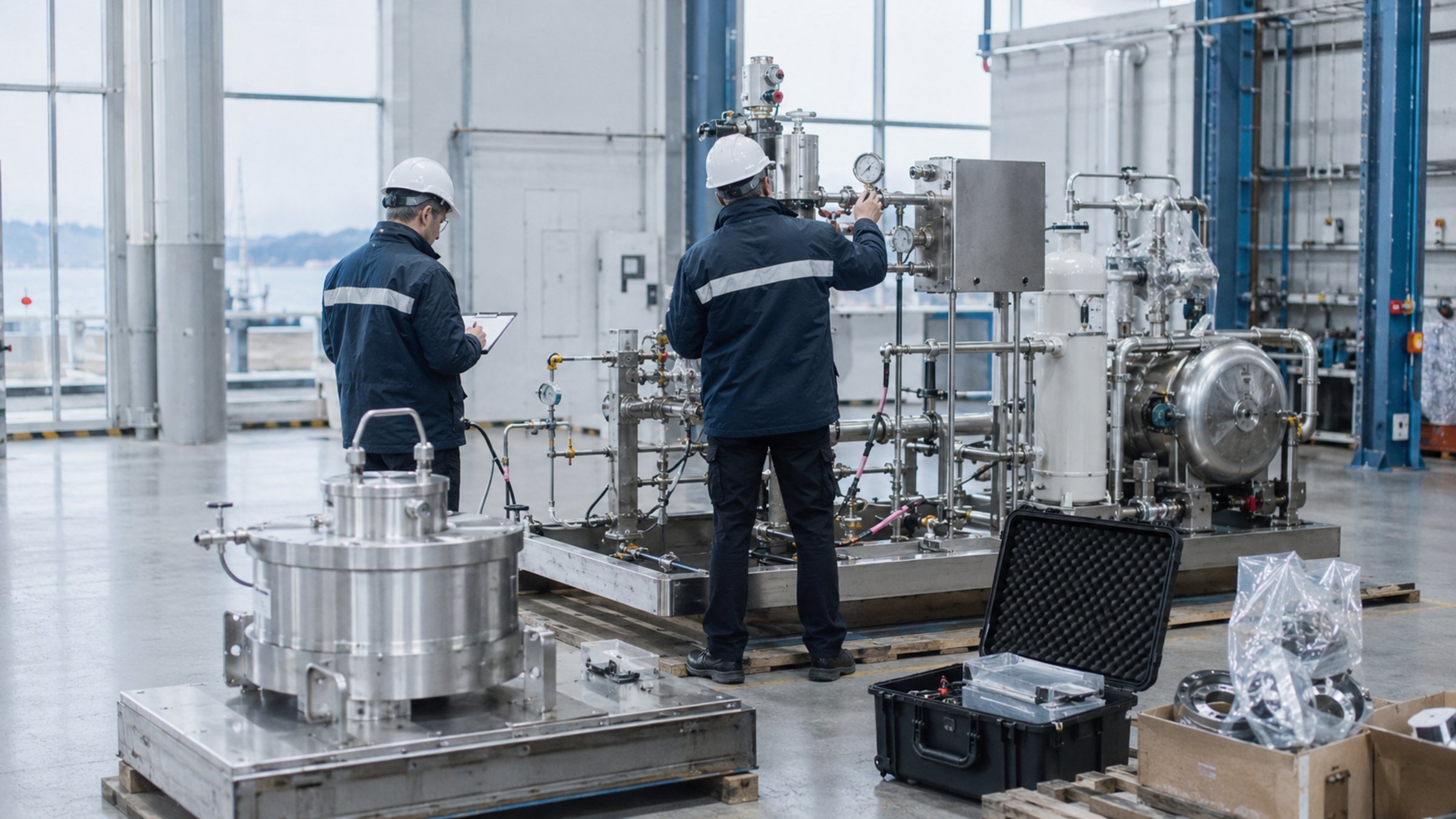 Infrastructure inspection instruments, documentation folders and commissioning equipment.
