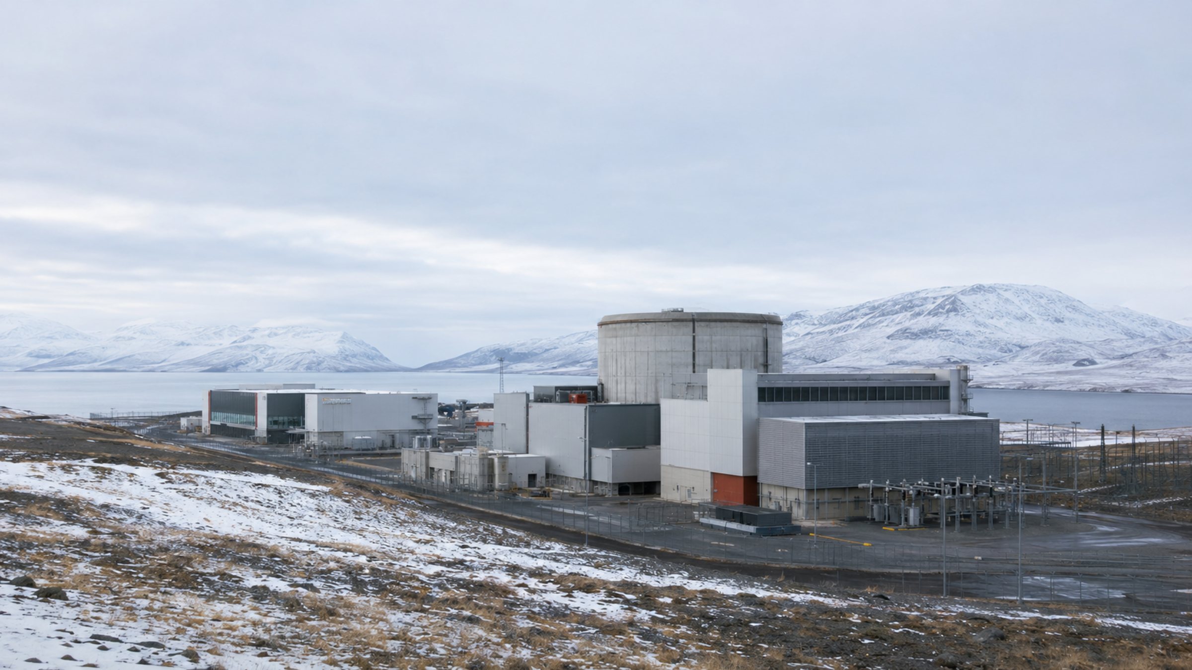 Conceptual small modular reactor campus supplying energy to nearby critical infrastructure.
